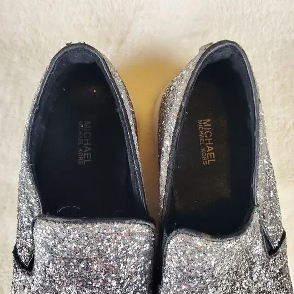 Michael Michael Kors Ivy Ombre Black Silver Glitter Slip On Tennis Shoes Size 5 - Picture 4 of 9